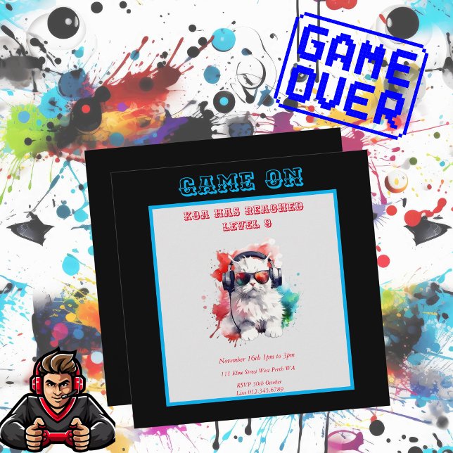 Game On Birthday Next Level, Gaming Square Einladung (Game On Square Birthday Invitation)