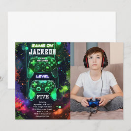 Game On, Boy Video Game Geburtstag Foto Einladung