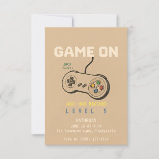 Game On Boys Retro Gaming Geburtstagseinladung Einladung