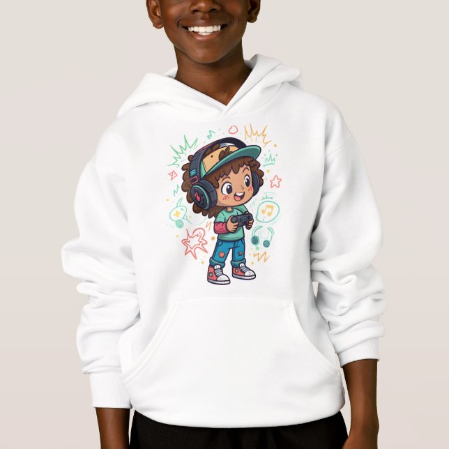 Game On Kid T-Shirt Design – Fun Pop Art Style  Hoodie (Vorderseite)