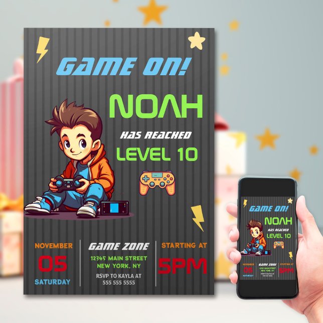 Game On Level Up Fun Video Game Birthday Party Einladung (Von Creator hochgeladen)