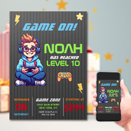 Game On Level Up Fun Video Game Birthday Party Einladung