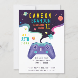 Game On Level Up Fun Video Game Geburtstag Einladung