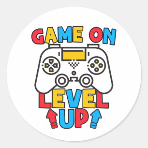 Game On Level Up Funny Birthday Boy Gaming Lover Runder Aufkleber