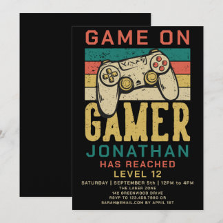 Game On Level Up Video Game Birthday Party Einladu Einladung