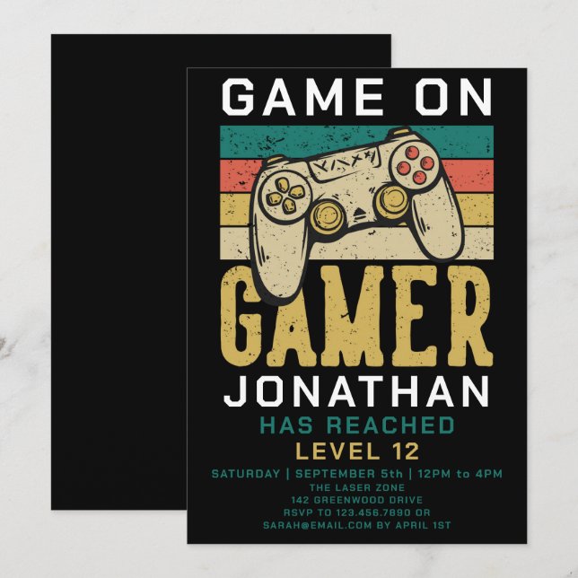 Game On Level Up Video Game Birthday Party Einladung (Vorne/Hinten)