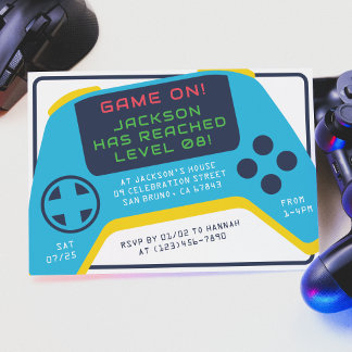 Game On & Level Up | Video Game Boy Geburtstagspar Einladung