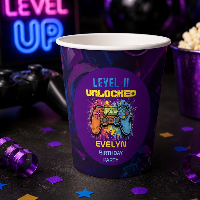Game On Level Up Video Game Geburtstag Pappbecher (Game On Level Up Video Game Birthday Paper Cups)