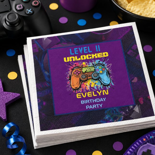 Game On Level Up Video Game Geburtstag Serviette (Game On Level Up Video Game Birthday Napkins)