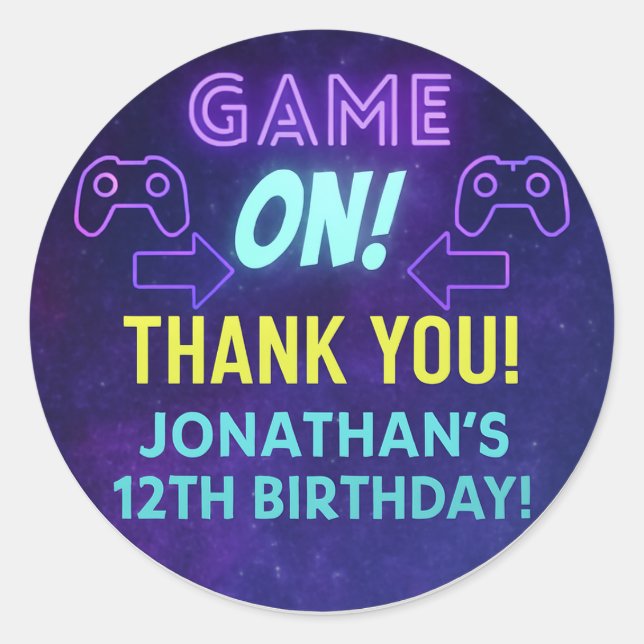 GAME ON! Neon Gaming Sticker – Jonathan’s 12th Bir (Vorderseite)