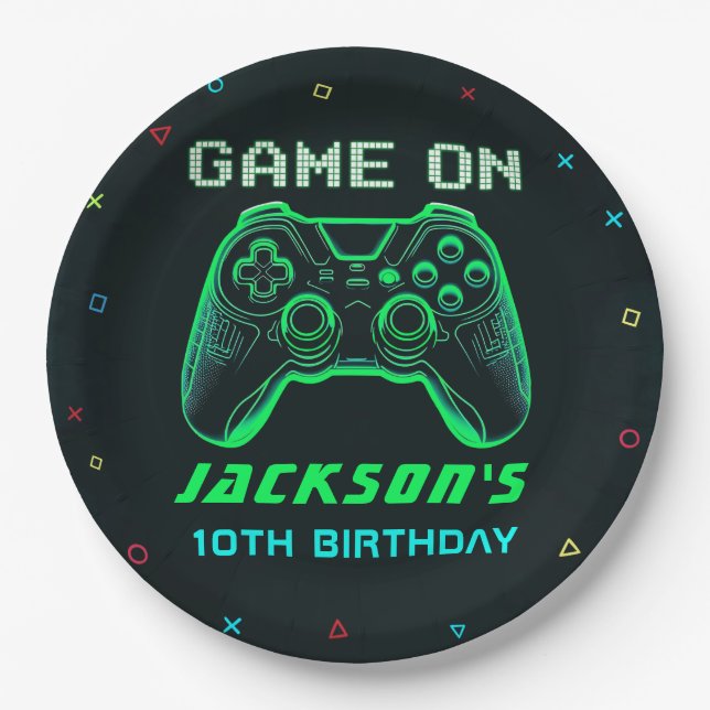 Game On Neon Video Game Birthday Party Pappteller (Vorderseite)