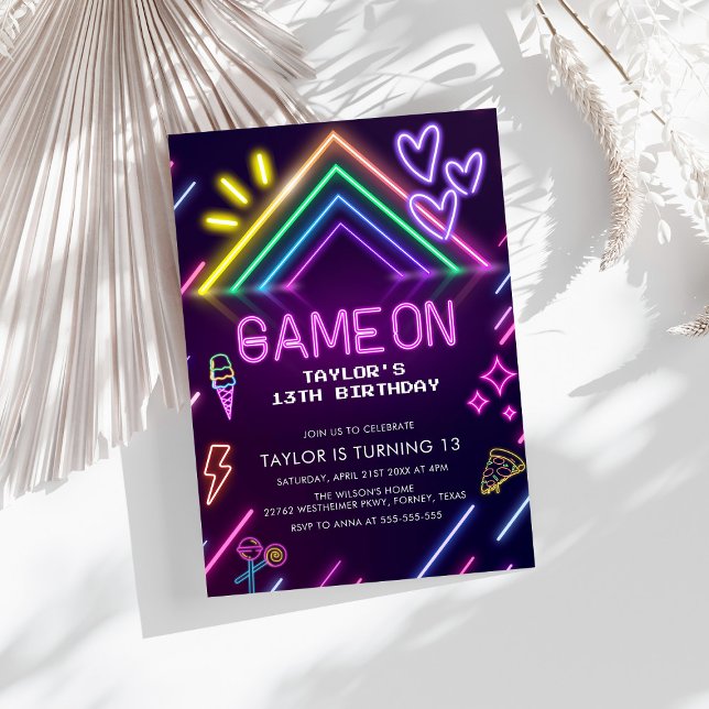 Game On Neon Video Games Girl Birthday Einladung (Von Creator hochgeladen)