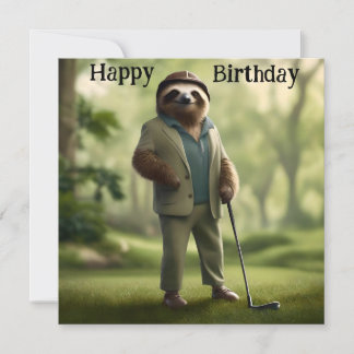 Game On: Sloth Golf Player Flat Birthday Card Karte