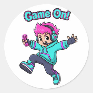 Game On! – Süßer Cartoon-Gamer-Charakter-Aufkleber Runder Aufkleber