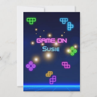 Game on Video Neongamer grün, rosa, blau Einladung