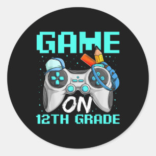 Game On Zwölfte Klasse Shirts, Lustiger Gamer Jung Runder Aufkleber