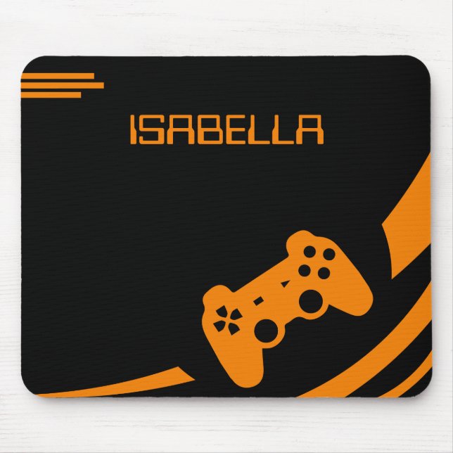 Game Orange Modern Gaming Personalisierter Name Mousepad (Vorne)