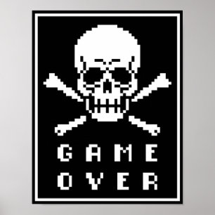 Game Over 8-Bit Skull Crossbones Pixel Art Poster