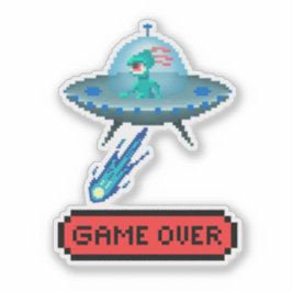 'Game Over' Alien Flying UFO-Raumschiff, Pixel Art Aufkleber
