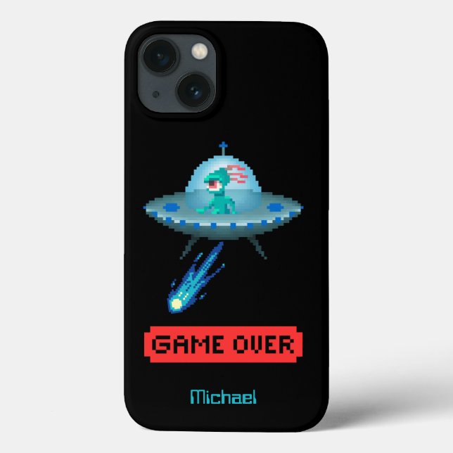 'Game Over' Alien Flying UFO-Raumschiff, Pixel Art Case-Mate iPhone Hülle (Rückseite)