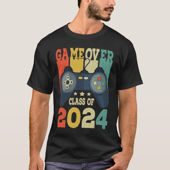 Game Over Class Of 2024 Senior Gaming Gamer Retro  T-Shirt (Vorderseite)