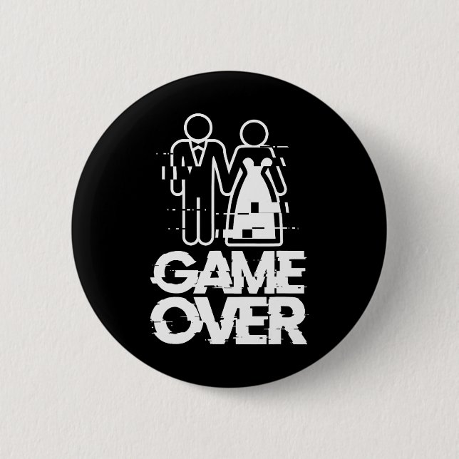 Game Over Glitch Bride Groom Funny Wedding Button (Vorderseite)