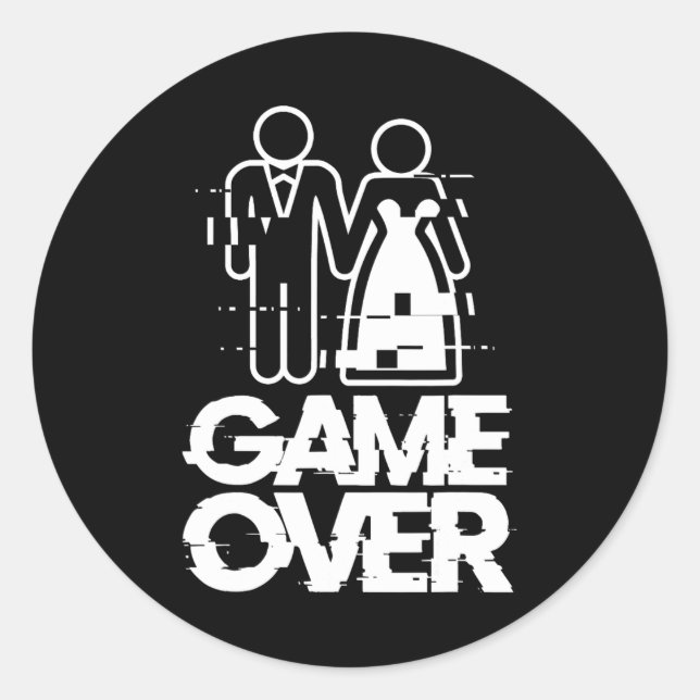 Game Over Glitch Bride Groom Funny Wedding Runder Aufkleber (Vorderseite)