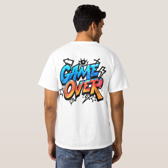 Game Over Graffiti Style Gamer T-Shirt – Bold Blue (Dos entier)
