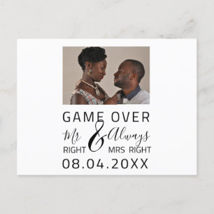 Game Over Lustige Hochzeit Speichern Sie das Datum Postkarte