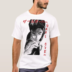 Game Over Manga-Stil Gamer-Skizze Grafik-T-Shirt T-Shirt