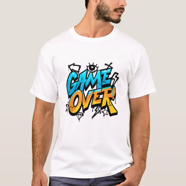 Game Over Neon Splash - Vibrant Neon Gaming Design T-Shirt (Vorderseite)