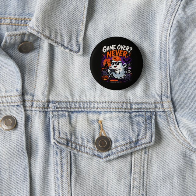 Game Over Nie Lustiger Gamer-Geist Halloween Button (Beispiel)