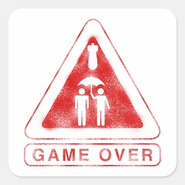 Game Over Quadratischer Aufkleber (Vorderseite)