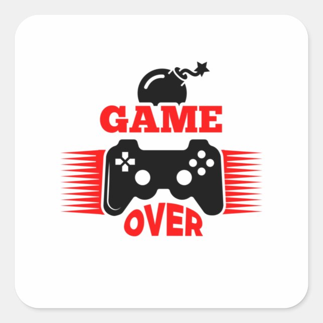 Game Over Quadratischer Aufkleber (Vorderseite)