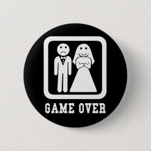 Game Over Stag Party Pinback Taste Schwarz & Weiß Button