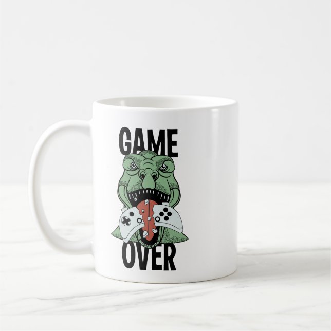 Game Over T-Rex Dinosaur Video Gamers' Geschenk Kaffeetasse (Links)