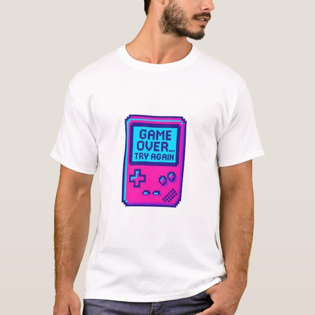 Game Over Try Again – Retro Pixel Gamer  T-Shirt (Vorderseite)