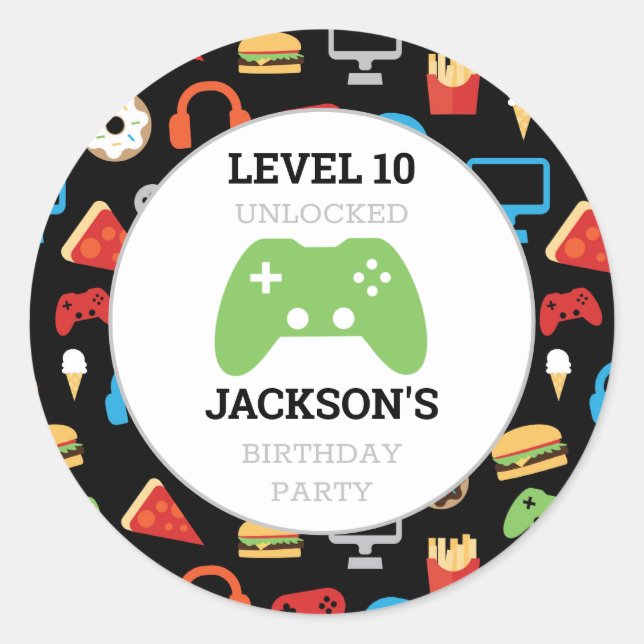 Game Party Level Up Kindergeburtstag Gamer Runder Aufkleber (Vorderseite)