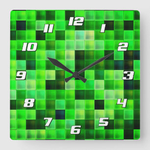 Game Pixels Green Square Patter mit Zahlen Quadratische Wanduhr