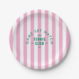 Game Set Match Après Tennis Club Pink Stripe Round Pappteller