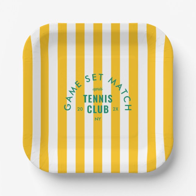 Game Set Match Après Tennis Club Yellow Stripe Pappteller (Vorderseite)