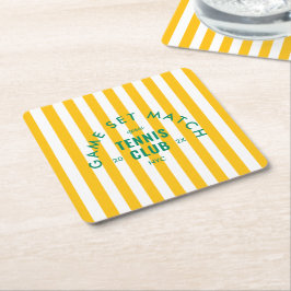 Game Set Match Après Tennis Club Yellow Stripe Rechteckiger Pappuntersetzer