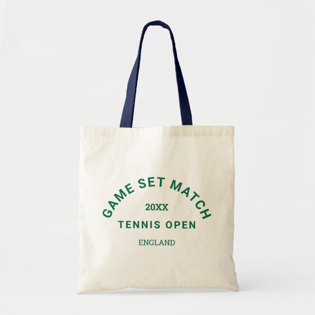 Game Set Match Green Wappen Navy Handle Tennis Tragetasche (Vorne)