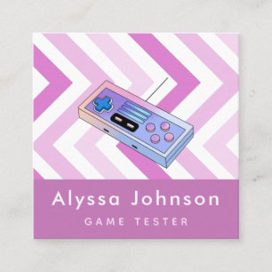 Game Tester Developer Retro Controller Gadget Pink Quadratische Visitenkarte