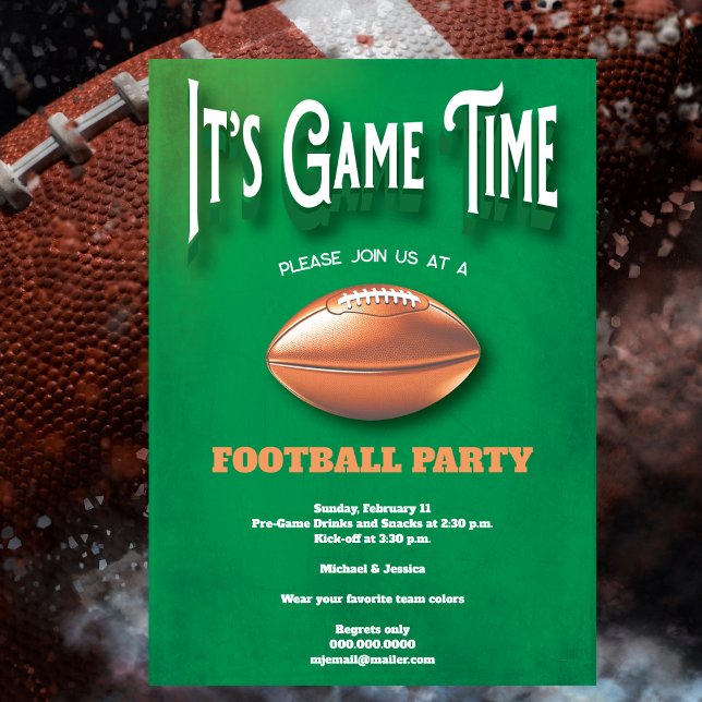 Game Time Football Party Einladung (Get ready for the ultimate football game party with our Football Game Party Invitation.)