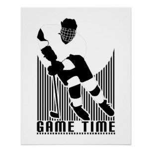 Game Time Hockey Spieler Schwarz Weiß Action Sport Poster