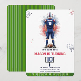 Game Time Watercolor Football Boy Birthday Einladung