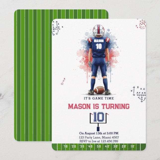 Game Time Watercolor Football Boy Birthday Einladung (Vorne/Hinten)