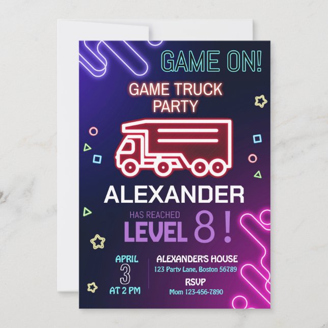 Game Truck Geburtstag Einladung Gaming Einladung (Vorderseite)