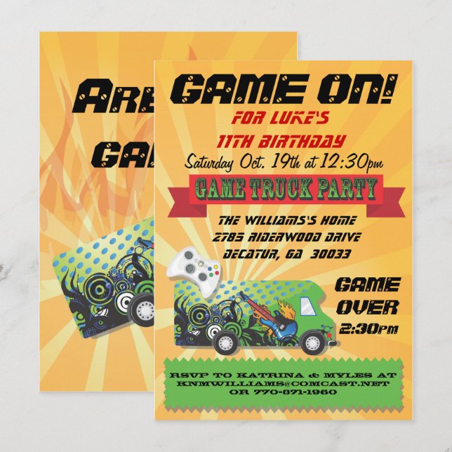 Game Truck Party Einladungen (Vorne/Hinten)